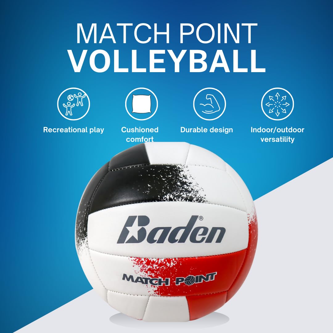 Baden Match Point Ballon de Volleyball rembourré en Cuir synthétique pour Loisirs de Plein air + Ballon de Camp Universitaire pour Tous Les âges Taille Officielle 5