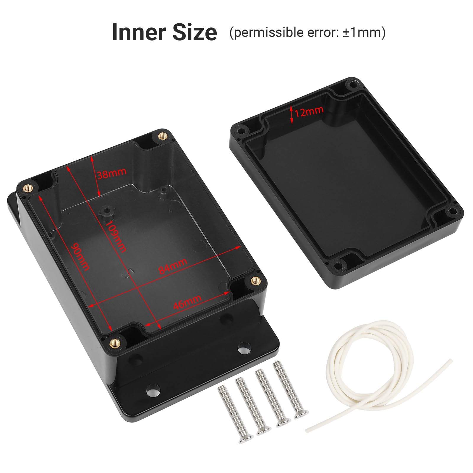 Project Box with Fixed Ear Therlan DIY IP65 Waterproof Junction Box ABS Universal Electronics Project Enclosure Black Project Boxes Dustproof Plastic Case Indoor Outdoor Connecting (115 * 90 * 55mm) - Image 3
