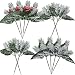 Supla 12 Pcs 3 Style Assorted Artificial Snowy Winter Christmas Holly Leaf Picks Sprays with Red Berries Pine Cones Pinecones Frosted Christmas Greenery Holiday Floral Picks 8.7" Tall