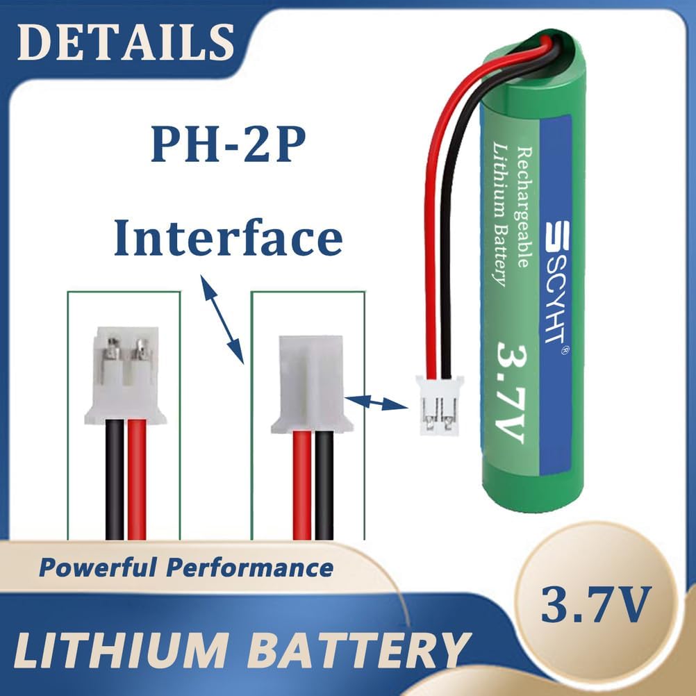 Lithium Battery 3.7V 2000mAh 2300mAh Rechargeable Battery 3.7V Li-ion Batteries with XH Port PH Port for Emergency Light Bluetooth Speaker Radios,3.7v2000mah ph 2pack
