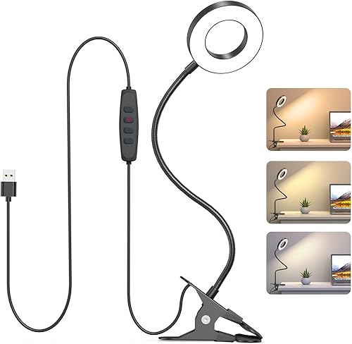 Miniatura 9 de KEXIN Lámpara de mesa con clip, 3 modos de color, 10 brillos con abrazadera para el cuidado de los ojos, lámpara de lectura regulable, lámpara de
