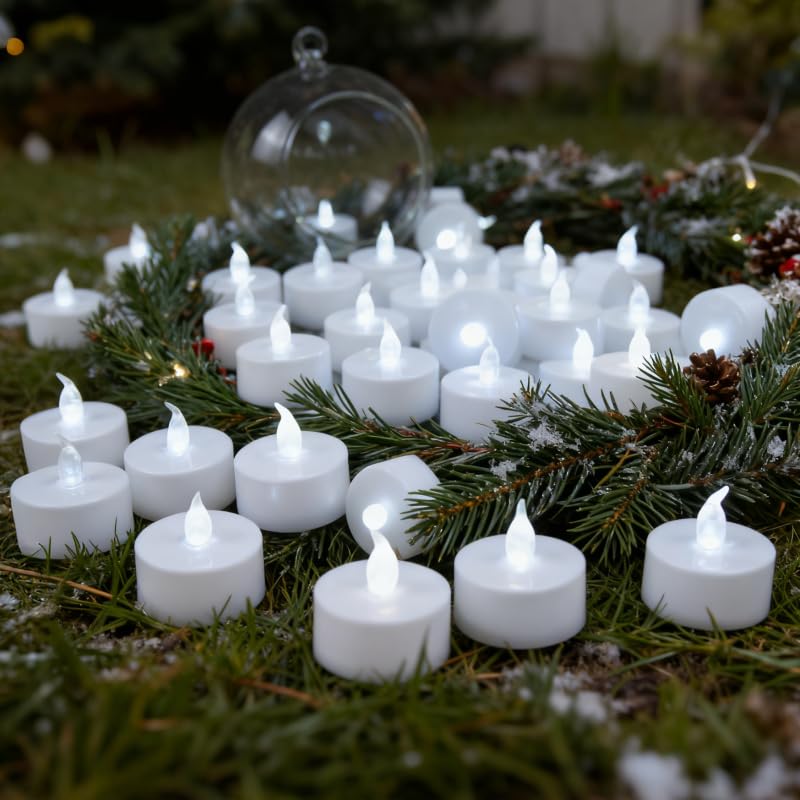 Image of YIWER 24pcs Flameless Tea Lights Candles Realistic LED Flickering Operated Pumkin LED TeaLights Candles Long Lasting Electric Fake Candles Decoration for Party and Gifts Ideas