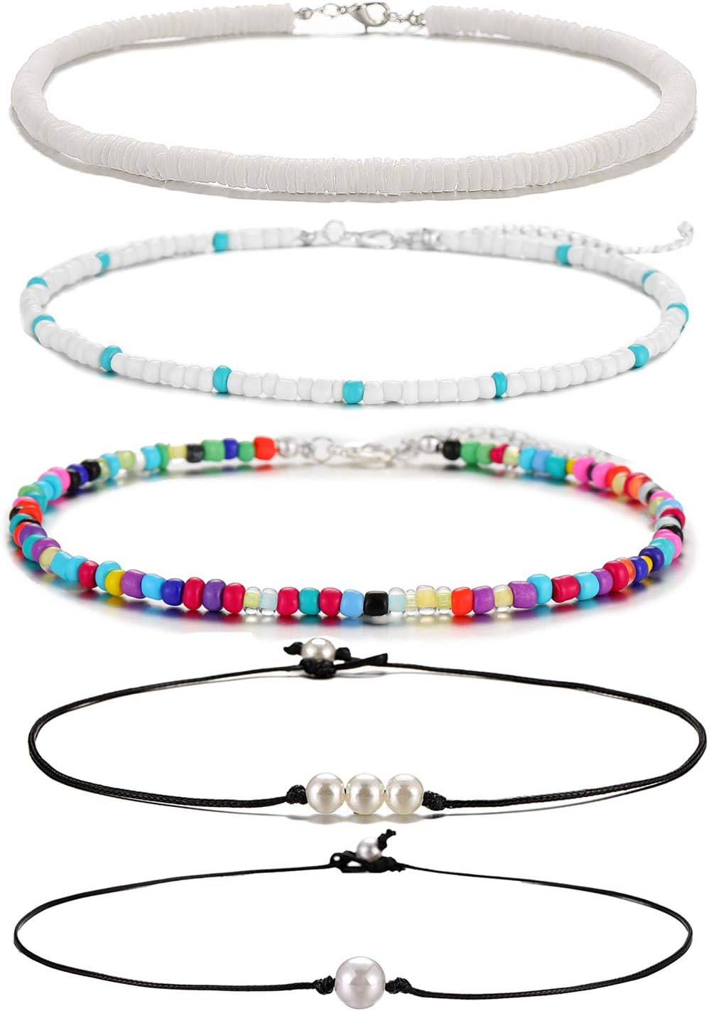 Starain 5pcs Summer Beach Shell Necklace Set for Women Cute Tiny Seed Beads Choker Necklace