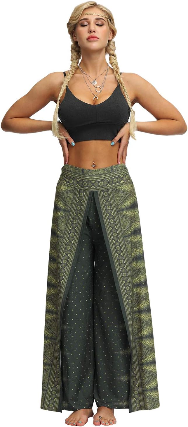 Plustrong Womens Slit Wide Leg Pants Casual Hippie Beach Boho Pilate Flowy Palazzo Yoga Pants - Image 6
