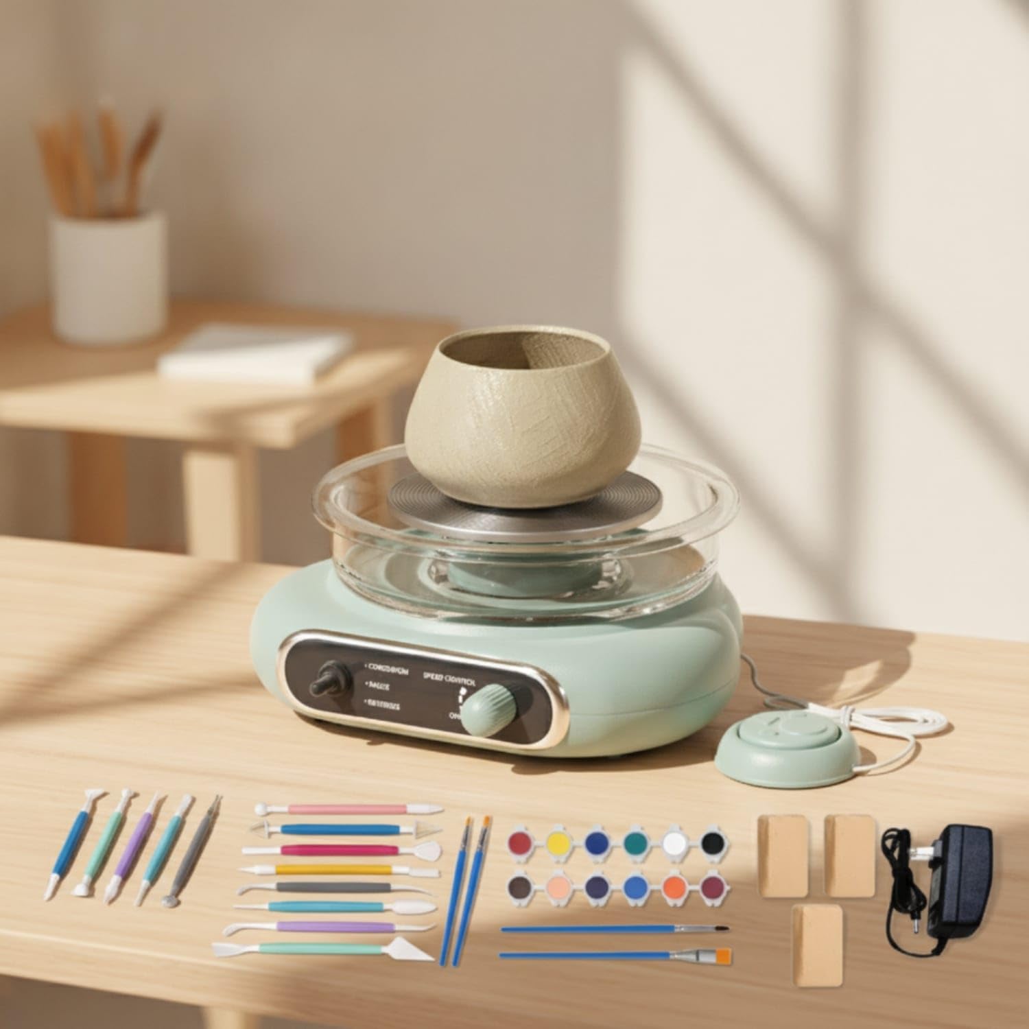 Electric Pottery Wheel with Foot Pedal Variable-Speed DIY Pottery Machine Tabletop Ceramic Wheel Compact for Beginners, Kids, Hobbyists, Home, Classroom, Studio, Gray-image-25
