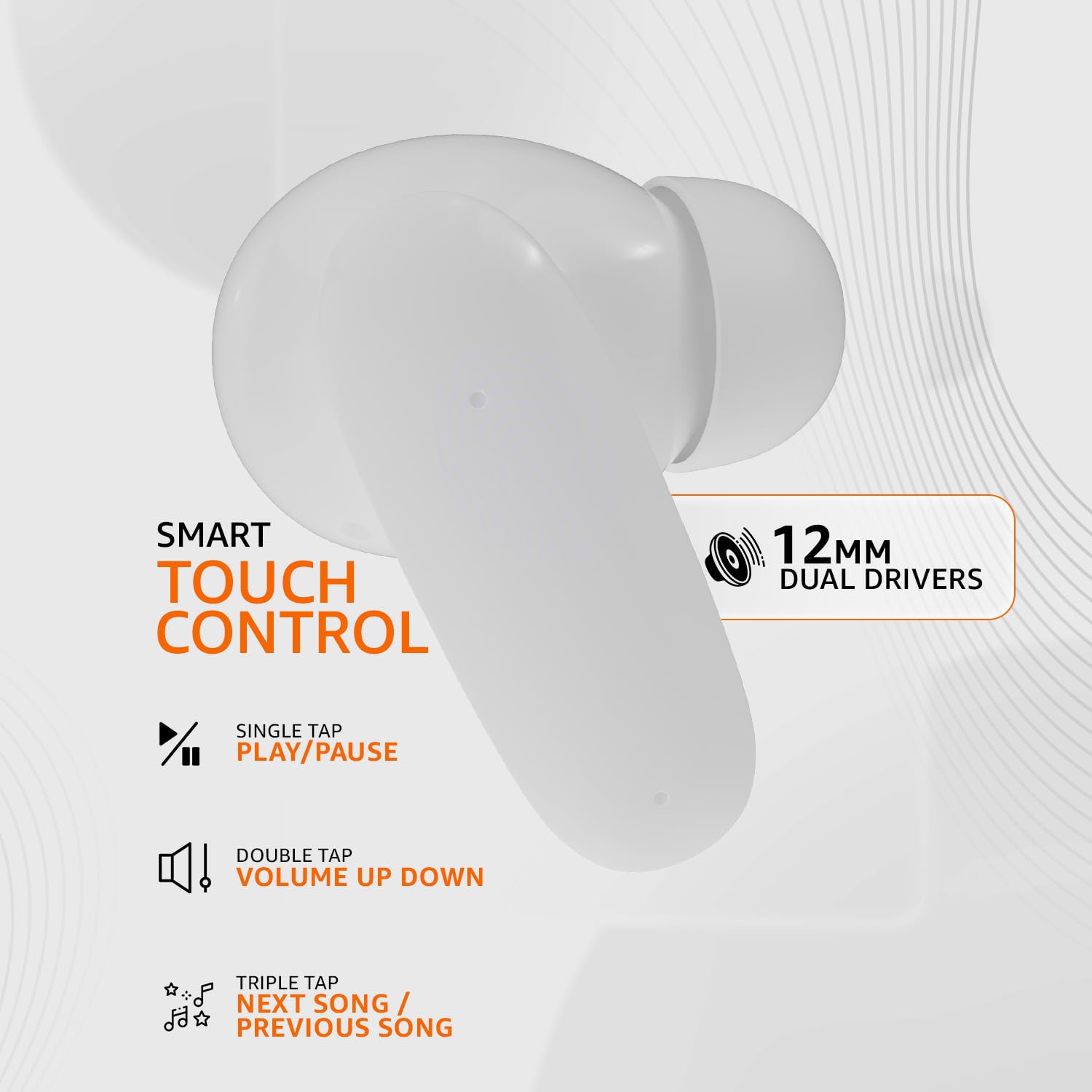 amazon basics TWS in-Ear Earbuds (P80) with Fast Charging up to 80 Hours of Playtime | Dual 12mm Driver | IPX4 Water-Resistance | Bluetooth 5.3 | Quad Mic with ENC | Touch Control (White) 2