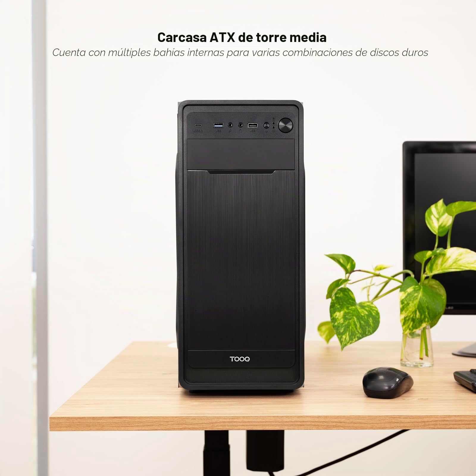 TOOQ TQC-5701-SP - Caja Semitorre ATX/MicroATX/Mini-ITX, 1xUSB 3.0, 1xUSB 2.0, 1xUSB-C, Audio HD y Fuente de Alimentación ATX 500W, Negra