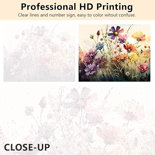 Miniatura 3 de TUMOVO Pintura de flores de acuarela por números para adultos principiantes, pintura abstracta por números, kits de pintura sobre lienzo, pintura