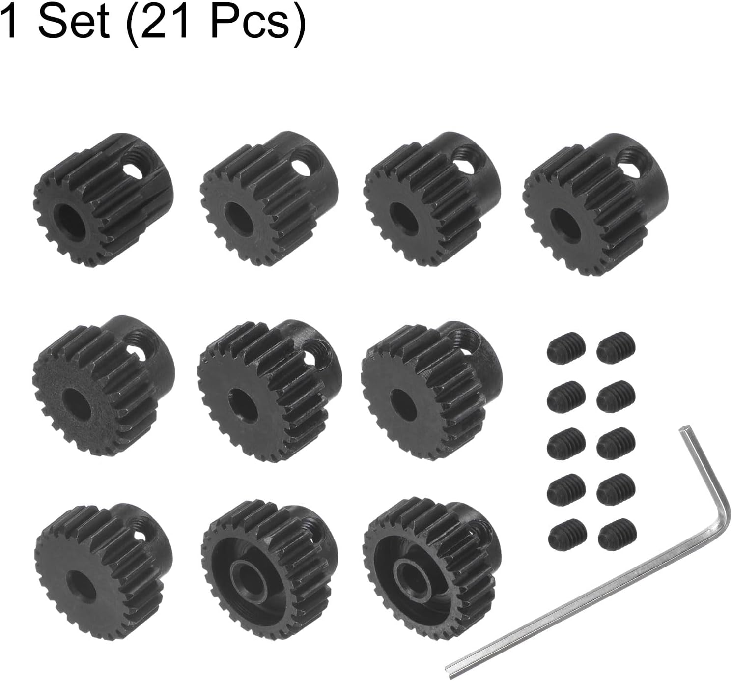 HARFINGTON 48P Hardened Pinion Motor Gear Set 10pcs 16T 17T 18T 19T 20T 21T 22T 23T 24T 25T Fit 1/8 Inch RC Motor Shaft 48 Pitch Gears for RC Car, with Hex Key