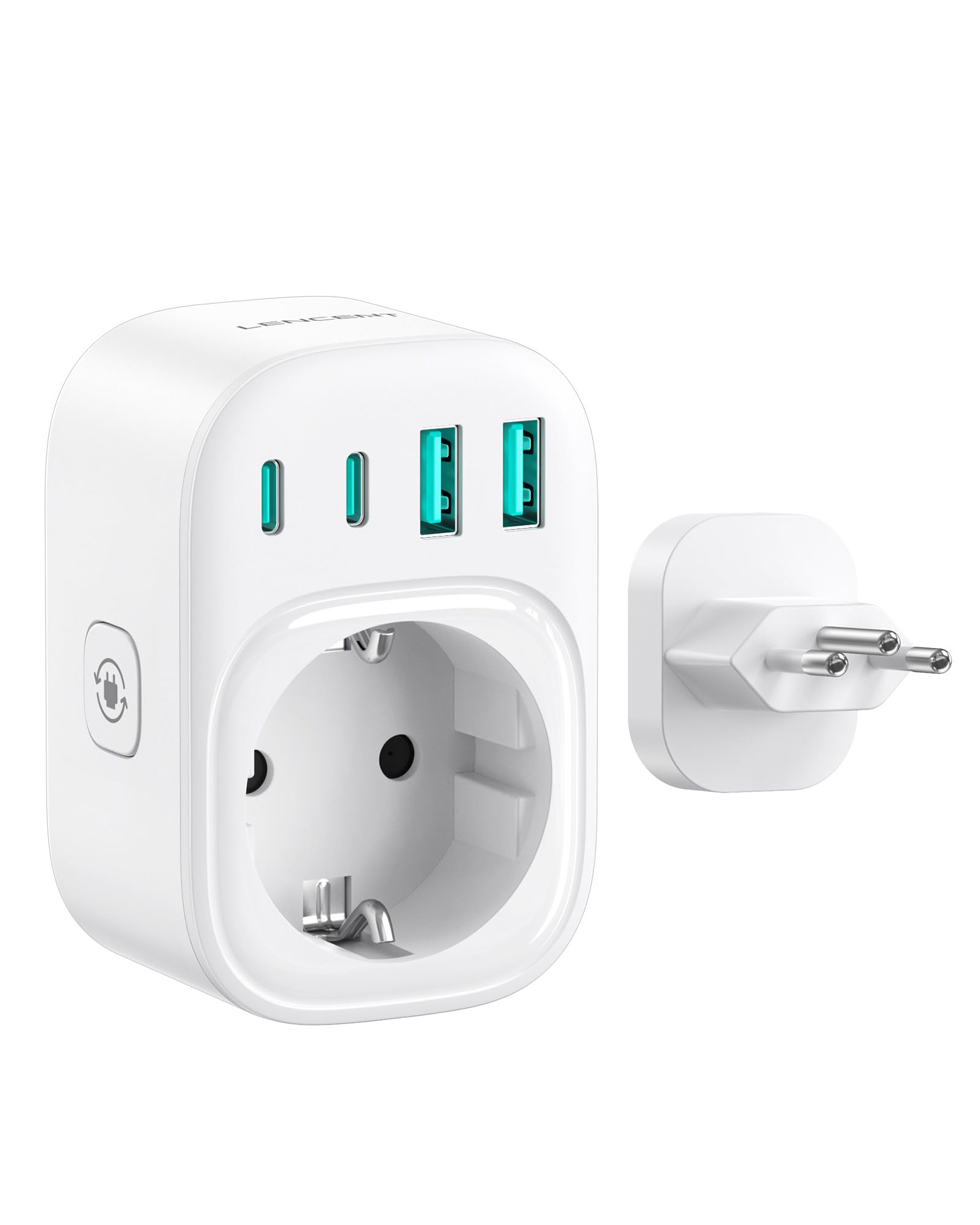 LENCENT Reisestecker Adapter Brasilien, 5-in-1 reiseadapter Typ N Adapter für brasilianische Steckdose, Europa auf Südafrika Brasilien Steckeradapter mit 2 USB-C und 2 USB-A Anschlüssen, max. 2500 W