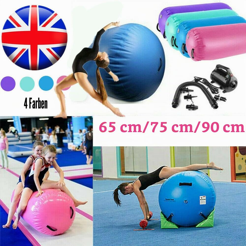 LSLIFE Luftrolle Aufblasbare Tumbling-Gymnastik Fass 60/75/90 cm Tumbling-Matte Luft-Tumble-Track-Matte Rückbeuge-Trainer mit elektrischer Luftpumpe für Training/Yoga/Backflip