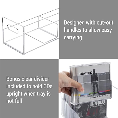 Miniatura 3 de MyGift Soporte rack moderno premium de CD apilable de acrílico transparente con asas de transporte recortadas, caja de exhibición para estuches