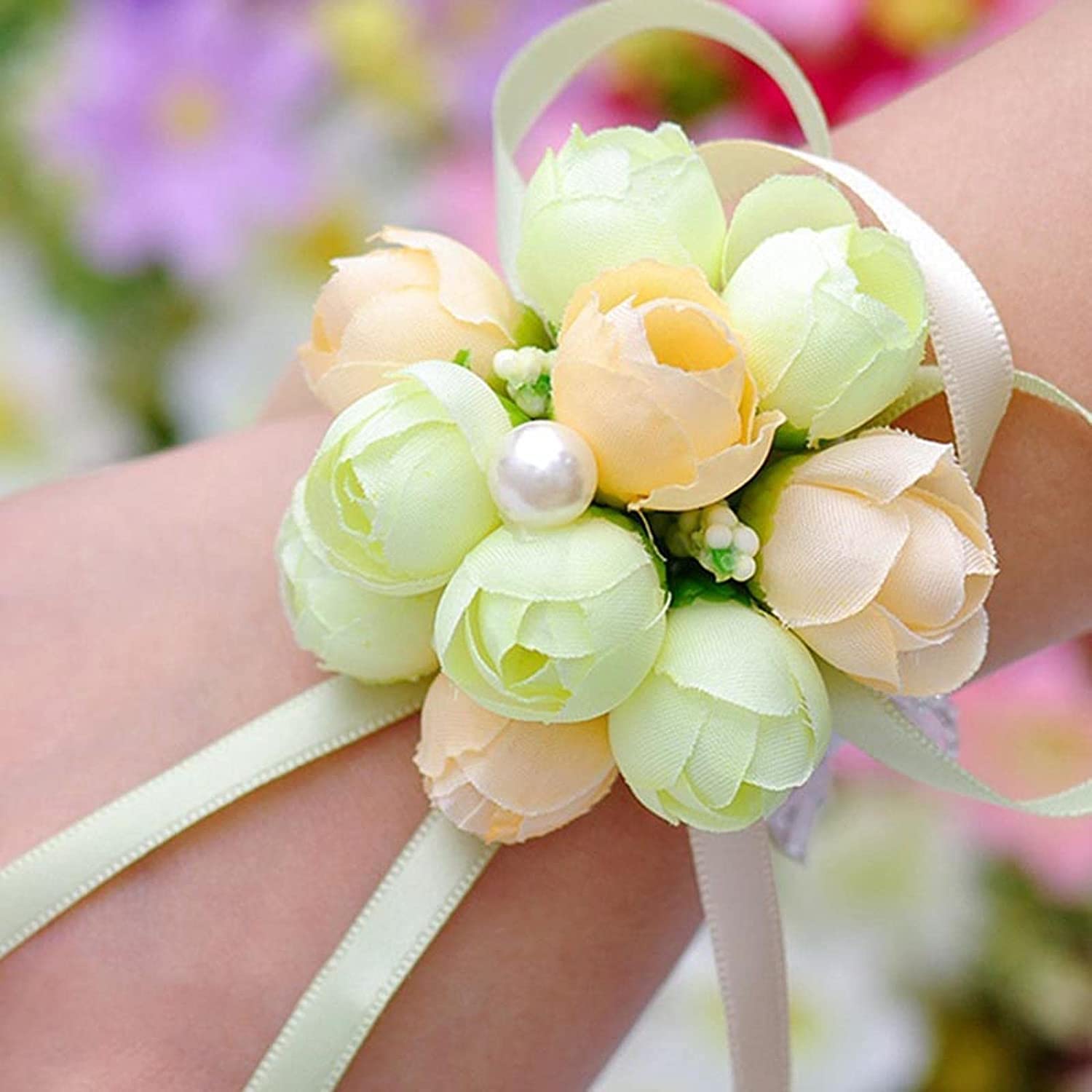 Handgelenkskorsagen für Hochzeiten， Brautjungfer Handgelenk Corsage Party Rose Armband Seidenblumen Band Braut Hochzeit Ornament Dekoration Brautjungfer Kleid(Style 3)