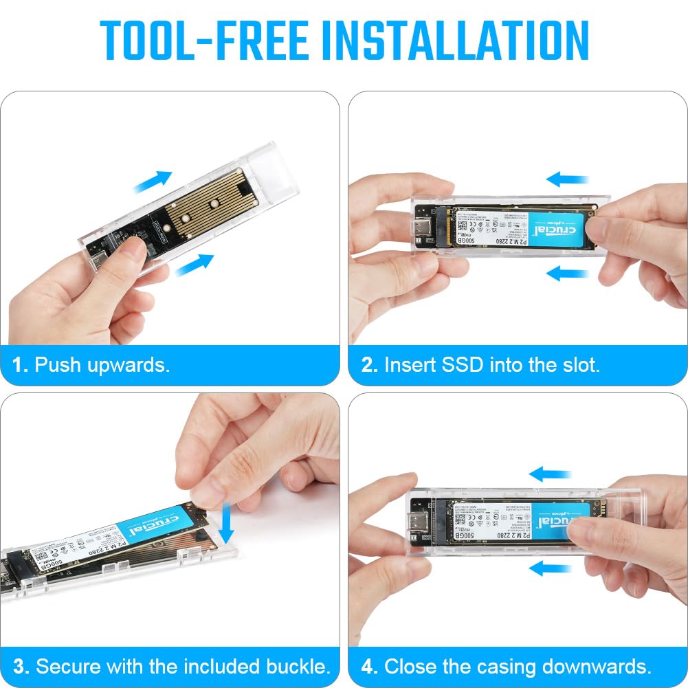 AXFEE M.2 NVMe SSD-behuizing, USB 3.2 Gen 2 NVMe en SATA-behuizing, aluminium gereedschapsvrije NVMes-externe behuizingen, 10 Gbps USB C NVMES-adapter ondersteuning UASP&TRIM voor M&M B-sleutel in
