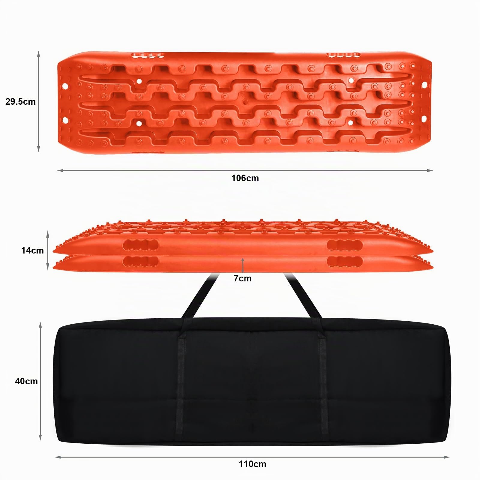 YRHome 2 Stück Sandbleche Anfahrhilfe Wohnmobil Recovery Board Offroad Traktionshilfe Traktionsmatte Traktionsband Schwarz Schlamm Sand Schnee Reifenleiter für Geländewagen LKW PKW 10T Orange