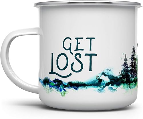 Get Lost - Taza de café esmaltada para campamento, naturaleza, al aire libre, senderismo, campamento, regalo para amantes del campamento (12 onzas)
