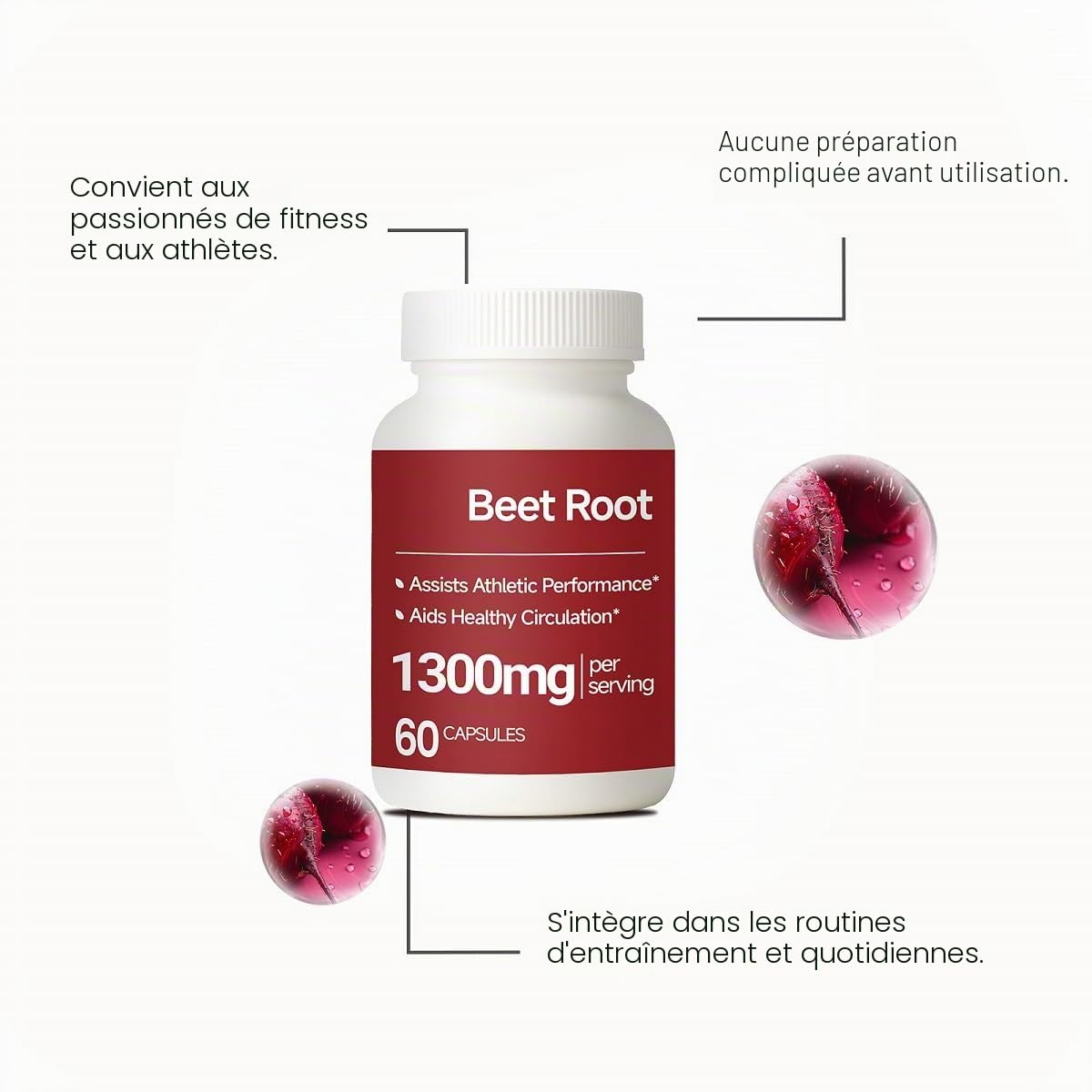 Racine de betterave 1300 mg - Énergie naturelle│Soutien à l'endurance et à la performance athlétique│Convient pour un usage quotidien│60 unités,2pcs