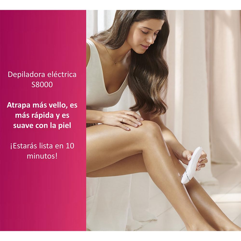 Philips depiladora serie 8000, sin cable en seco y húmedo para piernas y cuerpo, dispositivo de depilación para mujeres, con cabezales para zonas delicadas y de contacto óptimo, modelo BRE700/00