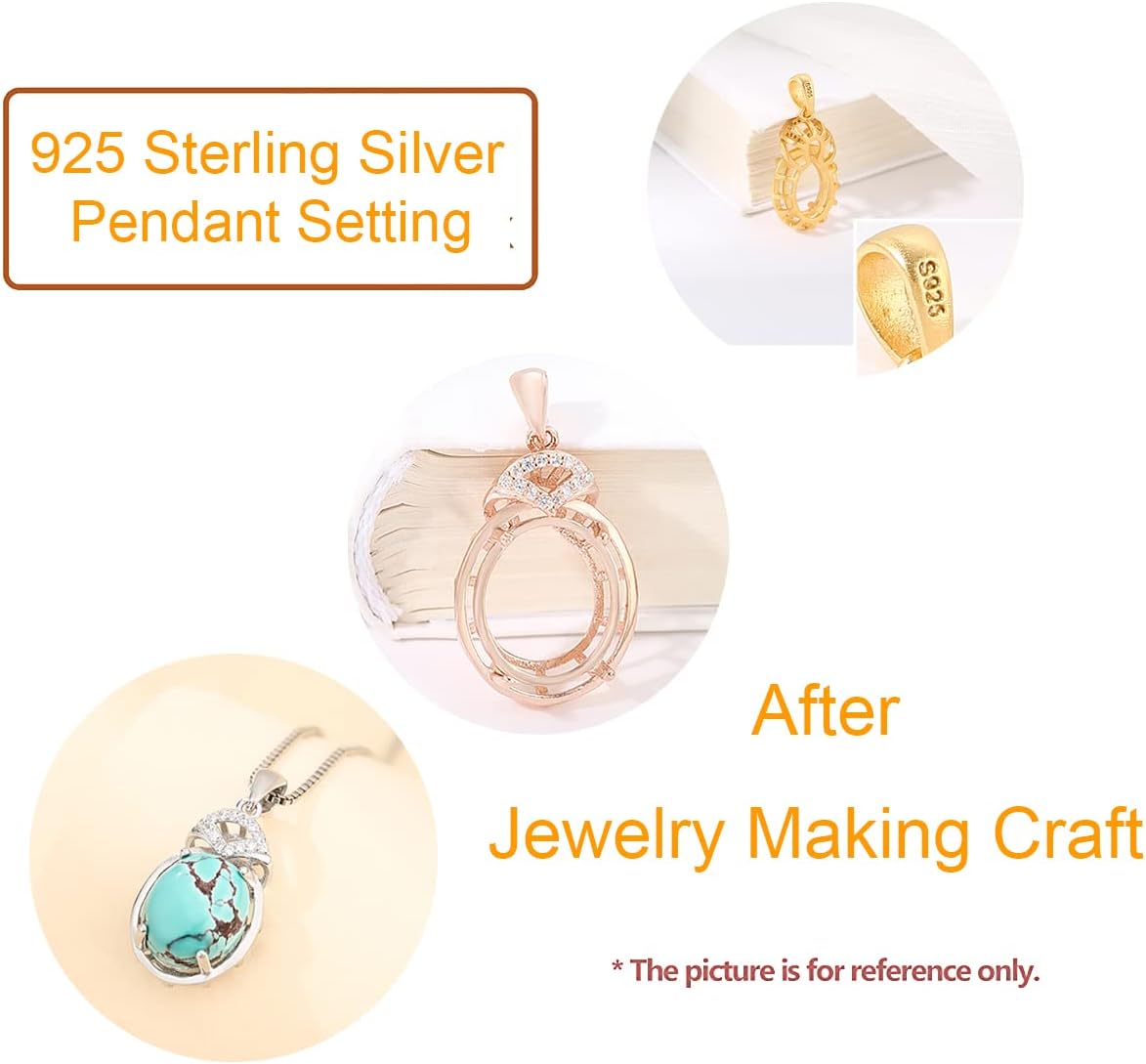 925 Sterling Silver Pendant Base Blank fit 8X10mm Oval Gemstone Bezel Cup Pendant Tray Mounting Handmade Necklace Jewelry Making Supplies