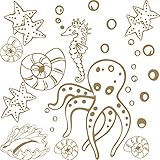Wasserfeste Fliesen Aufkleber Unterwasser Welt - Wandsticker Muscheln und Seesterne - Wandtattoo Bad Badezimmer WC Set mit vielen Meeres Tieren / 57x57cm / Farbe 081 hellbraun