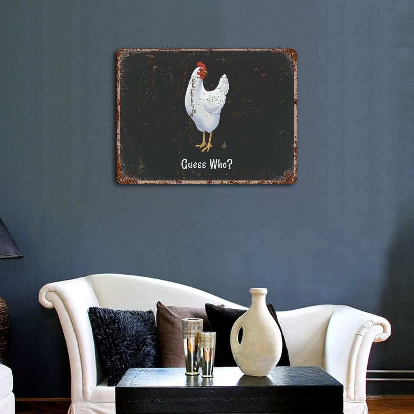 Targa in metallo con stampa di gallina e gallo, stile vintage, divertente, per casa, bagno, bar, pub, cottage, rustico, ufficio, garage, club, decorazione da parete, 20,3 x 30,5 cm