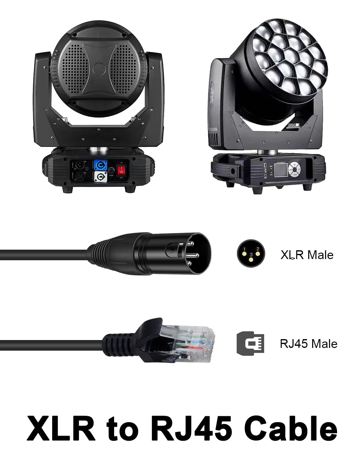Maxhood XLR 3PIN to RJ45 Adapter Cable, XLR Male to RJ45 Male Cable, RJ45 to XLR DMX Cable for Controller Series, Stage and Recording Studio, 30cm - Image 3
