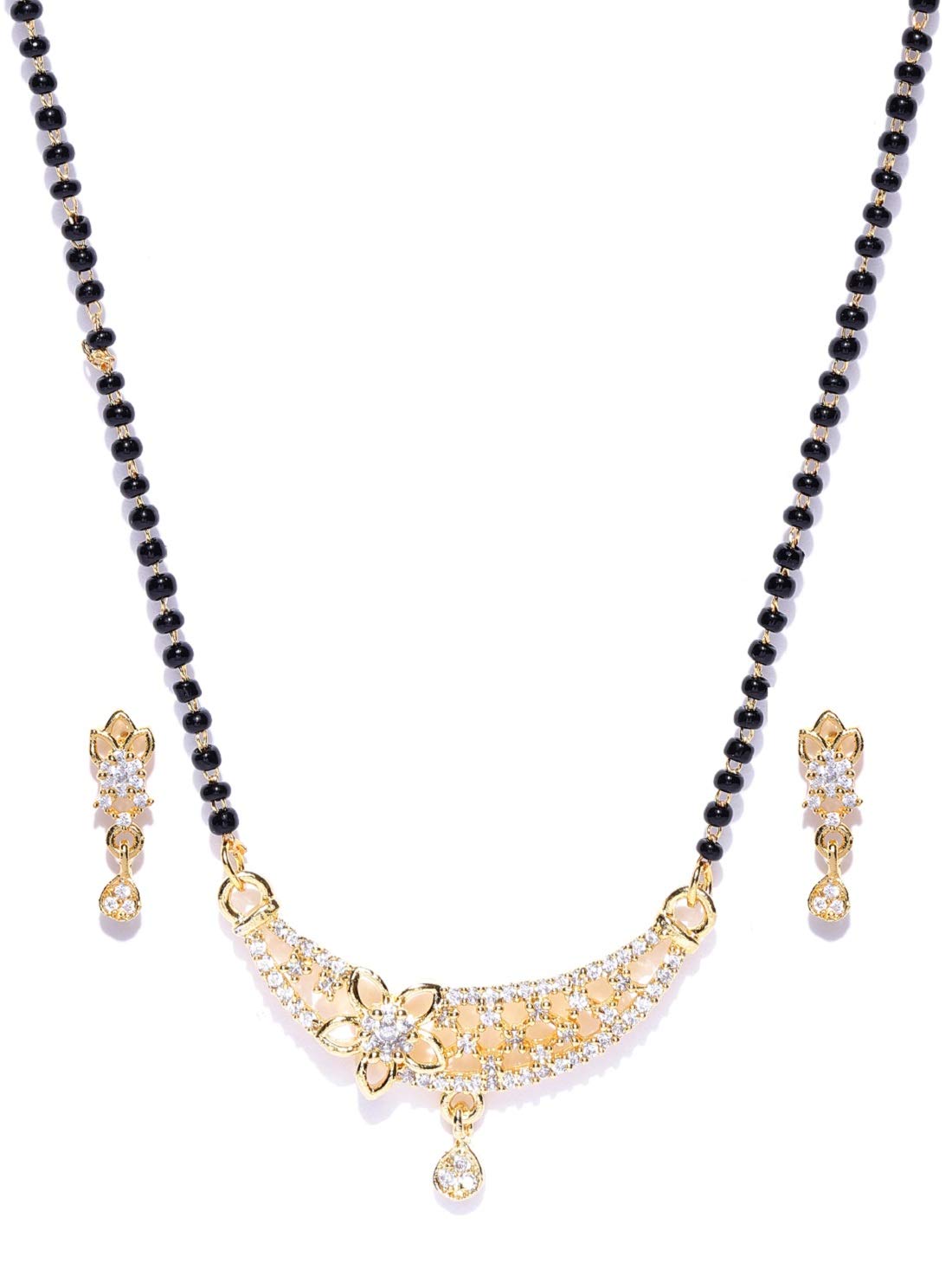 American Diamond Floral Mangalsutra Earrings Combo