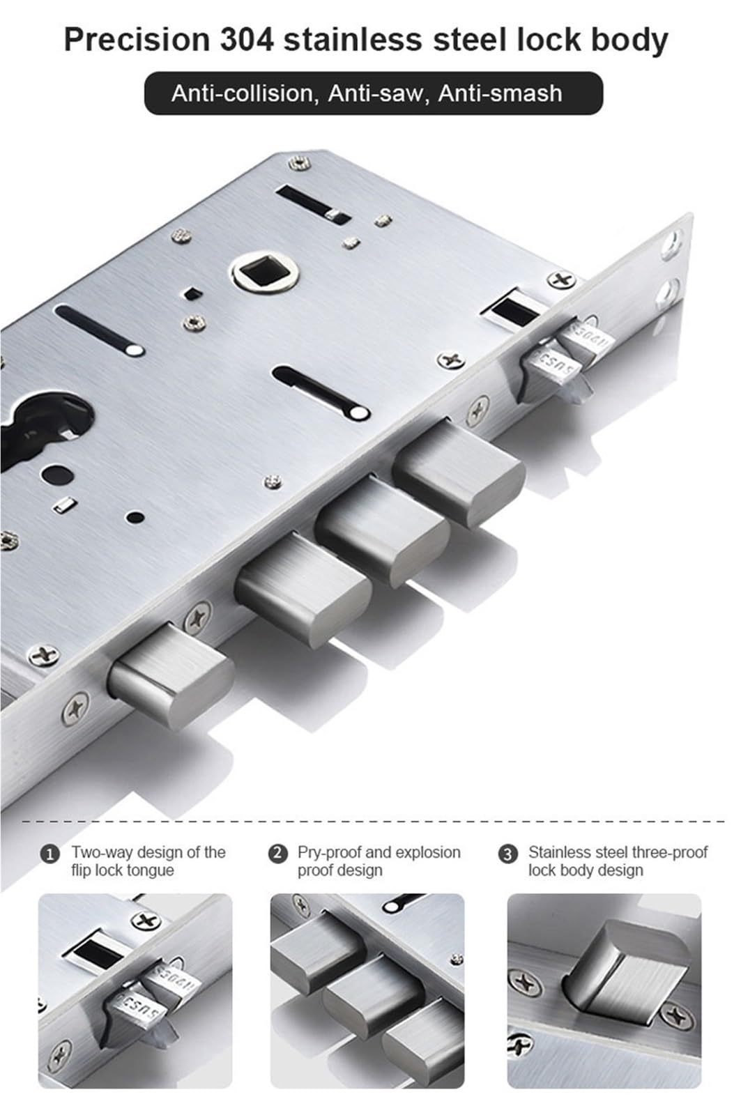 Serratura intelligente, Smart Lock con riconoscimento facciale 3D fotocamera WiFi integrata APP for impronte digitali Kit di blocco da infilare for telecomando(Only Lock No Mortise)