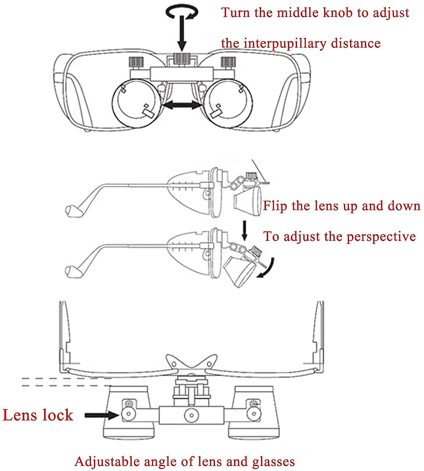 Loupe avec lumière, Loupe binoculaire médicale 3,5 x 420 mm Loupe chirurgicale Dentaire, légère, Confortable et réduisant la Fatigue, loupe orale montée sur la tête, Distance de pupille réglable
