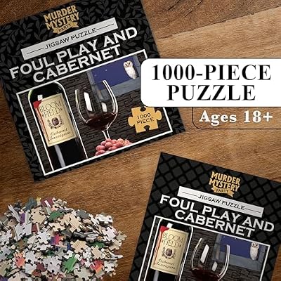 Murder Mystery Party Foul Play & Cabernet 1000 Piece Jigsaw Puzzle with Mystery Story Booklet, Adult Murder Mystery Puzzle Game, Wine-Themed Puzzle for Ages 15+