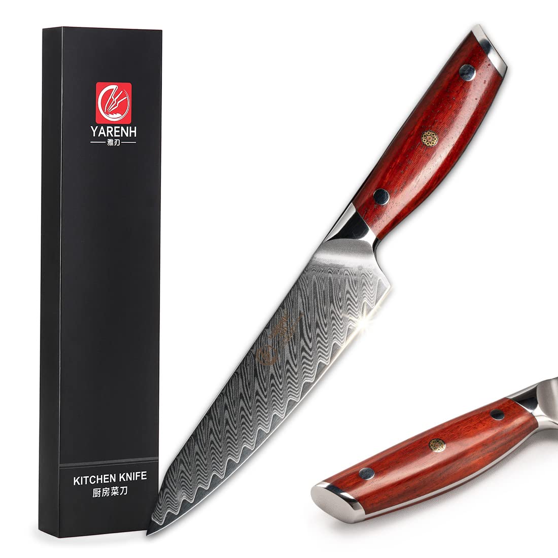 YARENH Kitchen Utility Knife - Paring Knife - 5 Inch Damascus 67 layers of high carbon steel - Rust Resistant & Razor Sharp - for Professional Chef