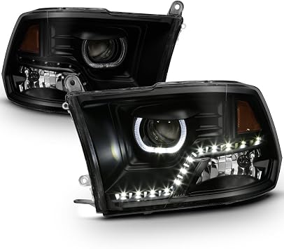 ACANII - For Black Smoke 2009-2018 Dodge Ram 1500 2500 3500 SMD LED Halo Projector Headlights Driver + Passenger Side