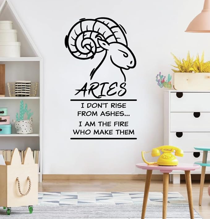 Aries Zodiac Sign Horoscope Aries Arise from Ashes I Am The Fire Who Make Them Aries Horoscope Aries Fire Sign Wall Decal Quotes Sticker Adult Girls Boys Room Bedroom Wall Decoration Size (10x6 inch)