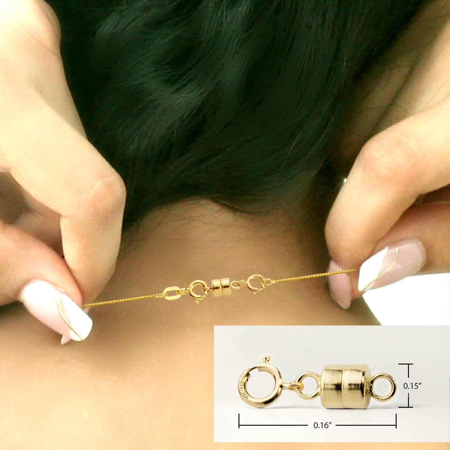 Jewelili Yellow Gold Filled Round Magnetic Clasp Converter | Converts Necklaces or Bracelets with Spring Ring Clasp | 2 Pieces | Gift Box Included | Timeless Fashion Jewelry Gift for Her