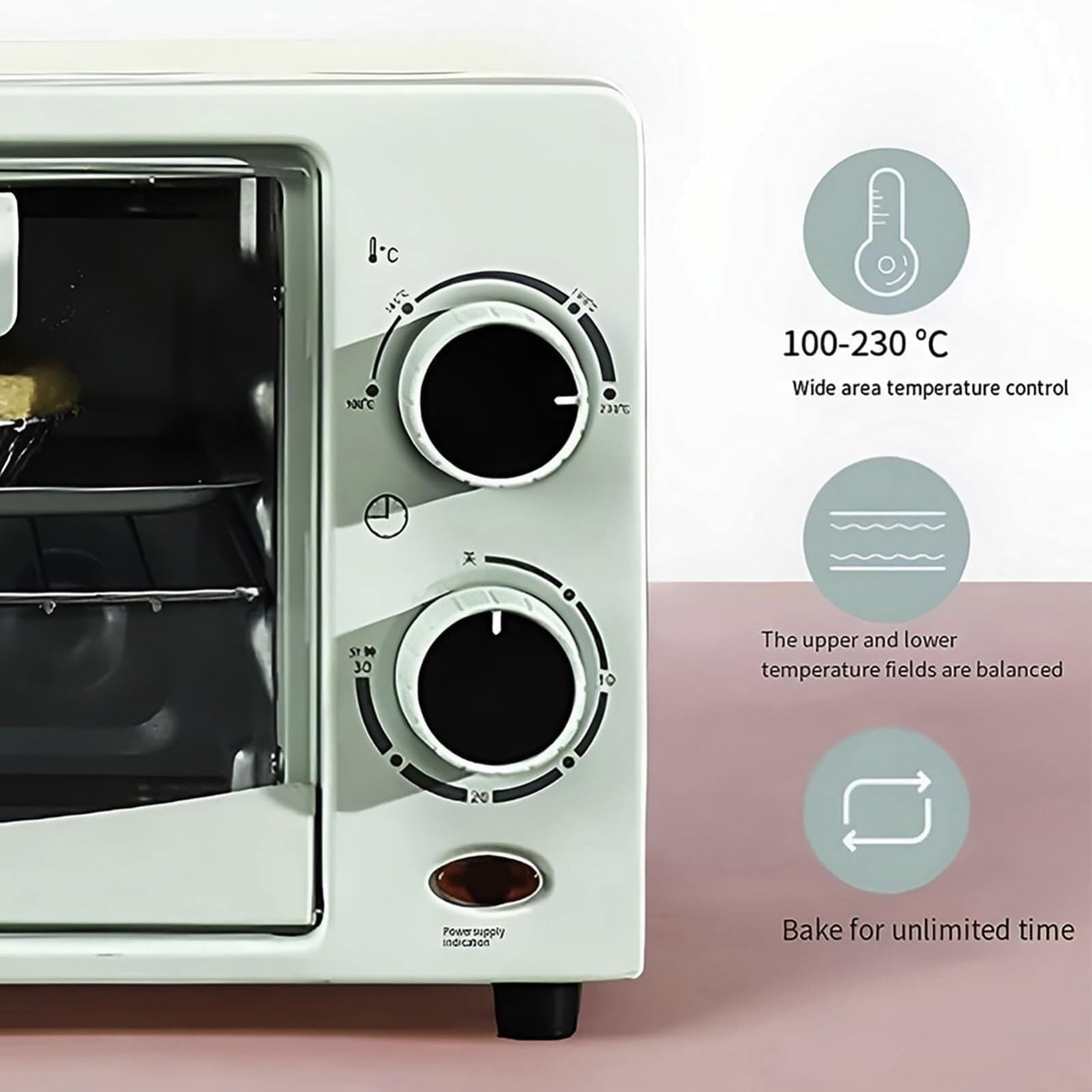 Forno Elettronico Intelligente 12L, Tostapane A Convezione Da Piano, Macchina Colazione Multifunzione, Temperatura Regolabile 0-230℃, Casa E Ristoranti(Pink)