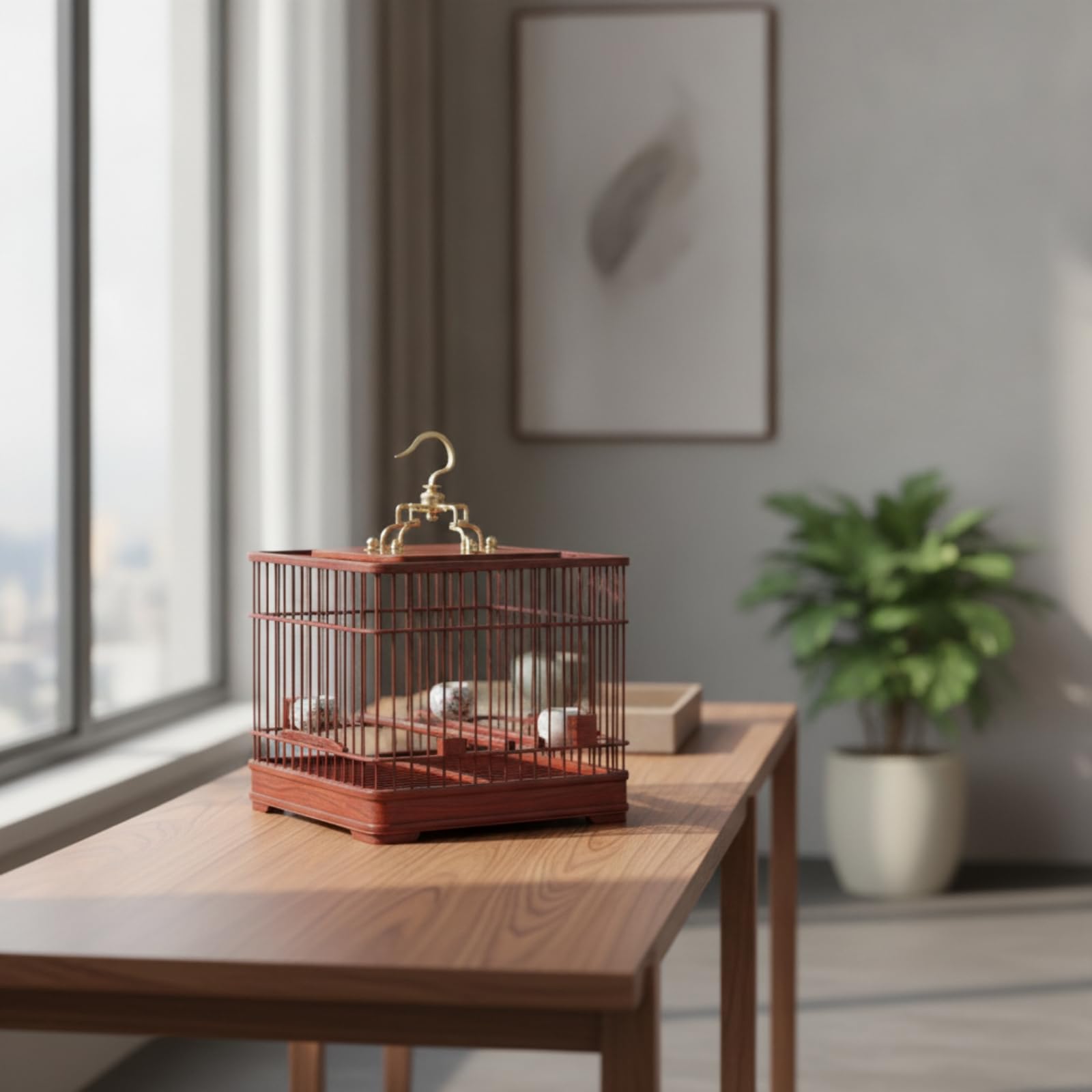 Vogelkäfig mit Kotschublade leicht zu reinigen traditionell für Wohnzimmer, Tisch, 26 26 39CM, Vierkant-Vogelkäfig Aus Lila Sandelholz