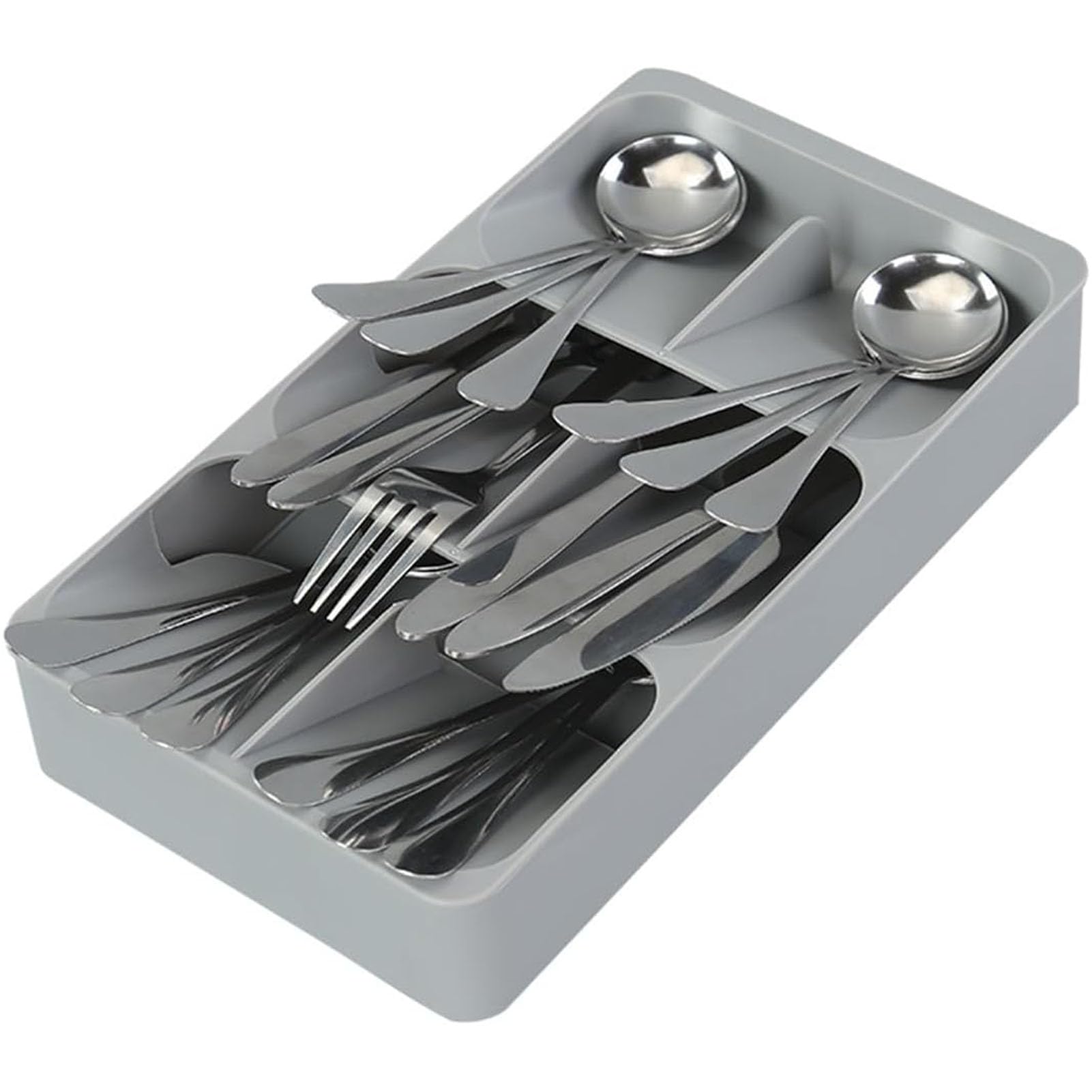 Mulikrio Grey Cutlery Tray,Small Cutlery Drawers Organizer Inserts,Kitchen Utensil Holder For Fork, Spoon, Knife Storage Organisation Small, 6 Compartment