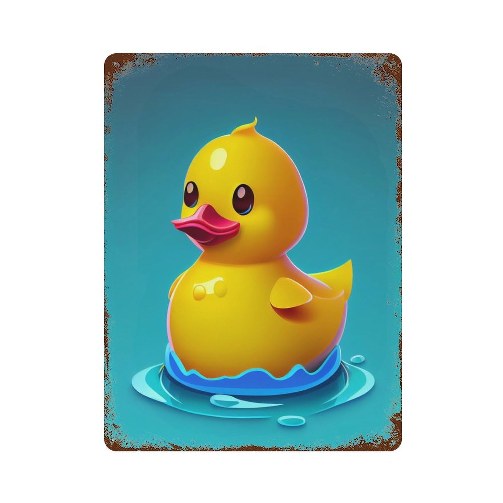 Yellow Rubber Duck Vintage Wall Sign 15.7"x11.8", Rust Effect Metal Decor for Living Room, Hallway And Home Decor