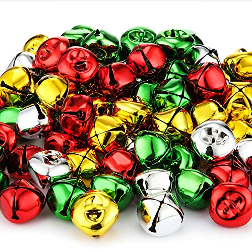 Christmas Bells, 120 Pieces Colorful Craft Bells Diy Bells For Holiday Christmas Festival Decoration Diy Charms Jewelry Making (1 Inch, Gold, Silver, Red, Green) #TOP24
