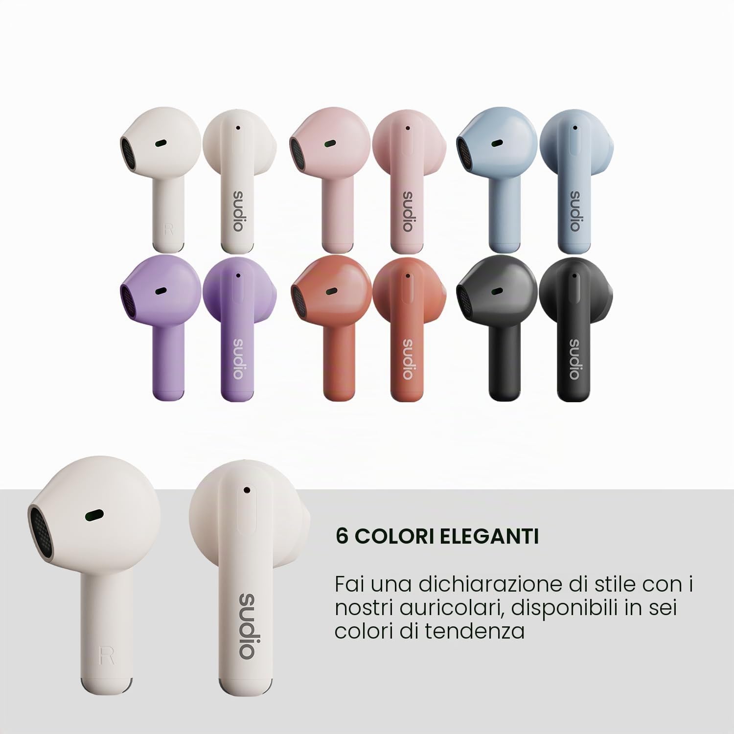 Sudio A1 Snow White, Auricolari con Bluetooth, Touch Control con base di ricarica wireless compatta IPX4, cuffie silenziose con microfono integrato, Premium Crystal Sound