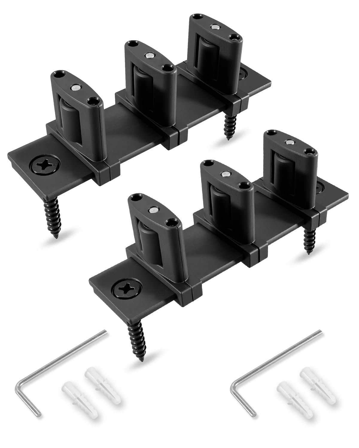 2 Set Adjustable 3-Roller Sliding Closet Door Floor Guide, Black Bottom Mount Guide Upgrade Kit for Double Bypass Door and Sliding Door