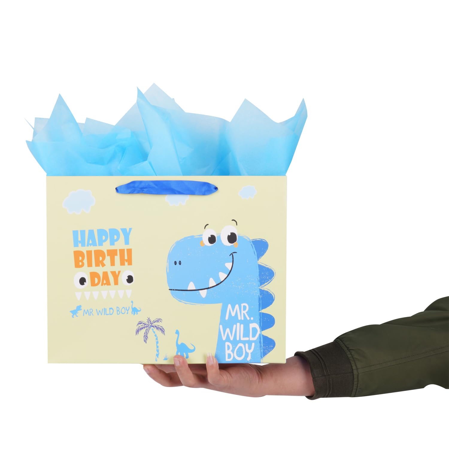 Hooqict Dino-Geschenktüte Mit Griffen – Inkl. Seidenpapier & Karten Für Kindergeburtstag