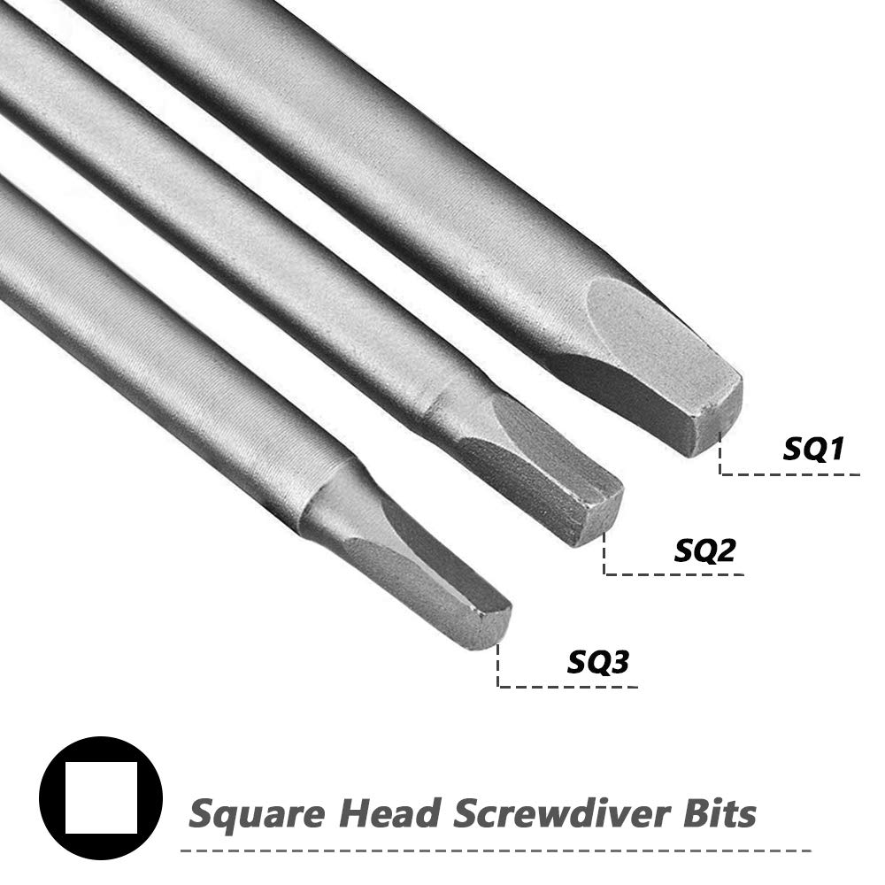 Mesee 100mm Square Head Screwdriver Bits with 1/4 Inch Hex Shank, S2