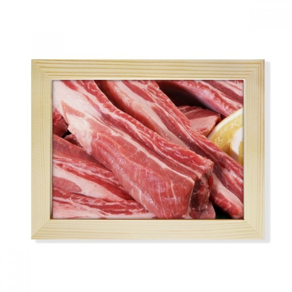 DIYthinker Rib Chop Raw Meat Food Texture Desktop Wooden Photo Frame Picture Art Painting 6X8 Inch
