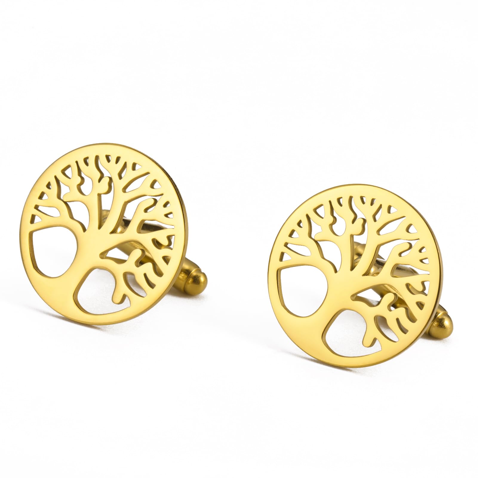Dreamtimes Gemelos de esmoquin para hombre diseño de árbol de la vida gemelos redondos con árbol genealógico negocios boda padrinos de boda regalos de traje camisa accesorios gemelos para