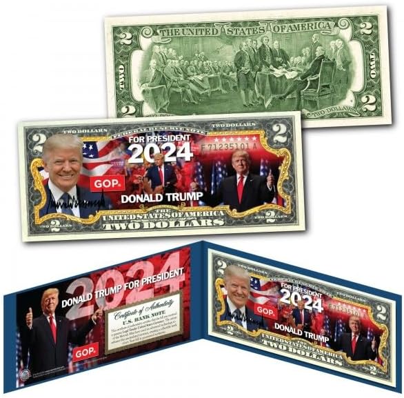 Donald Trump for President 2024 Official Uncirculated Two Dollar Bill Special Edition Collectible Display Holder and Certificate