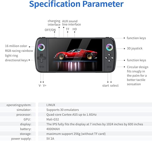 Miniatura 7 de Nueva consola de juegos de mano retro M27, pantalla IPS de 7 pulgadas, portátil para juegos Android, 64G integrada con 20000 juegos, sistema Linux,