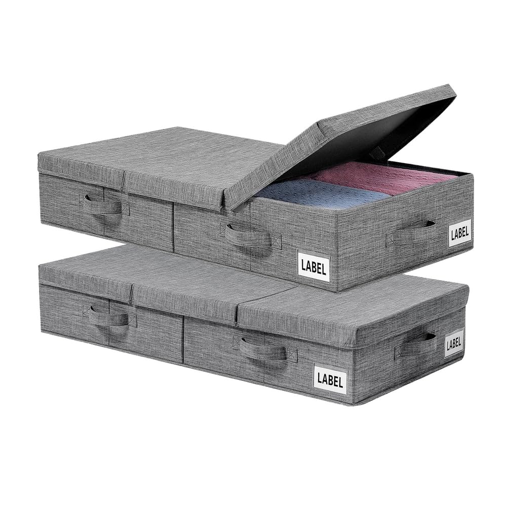 2er-Pack große Unterbett-Aufbewahrungsbehälter mit Griffen und Deckel, Faltbarer, robuster Struktur und dickem Stoff unter Bettbehältern,Gray2,81 * 41 * 15cm