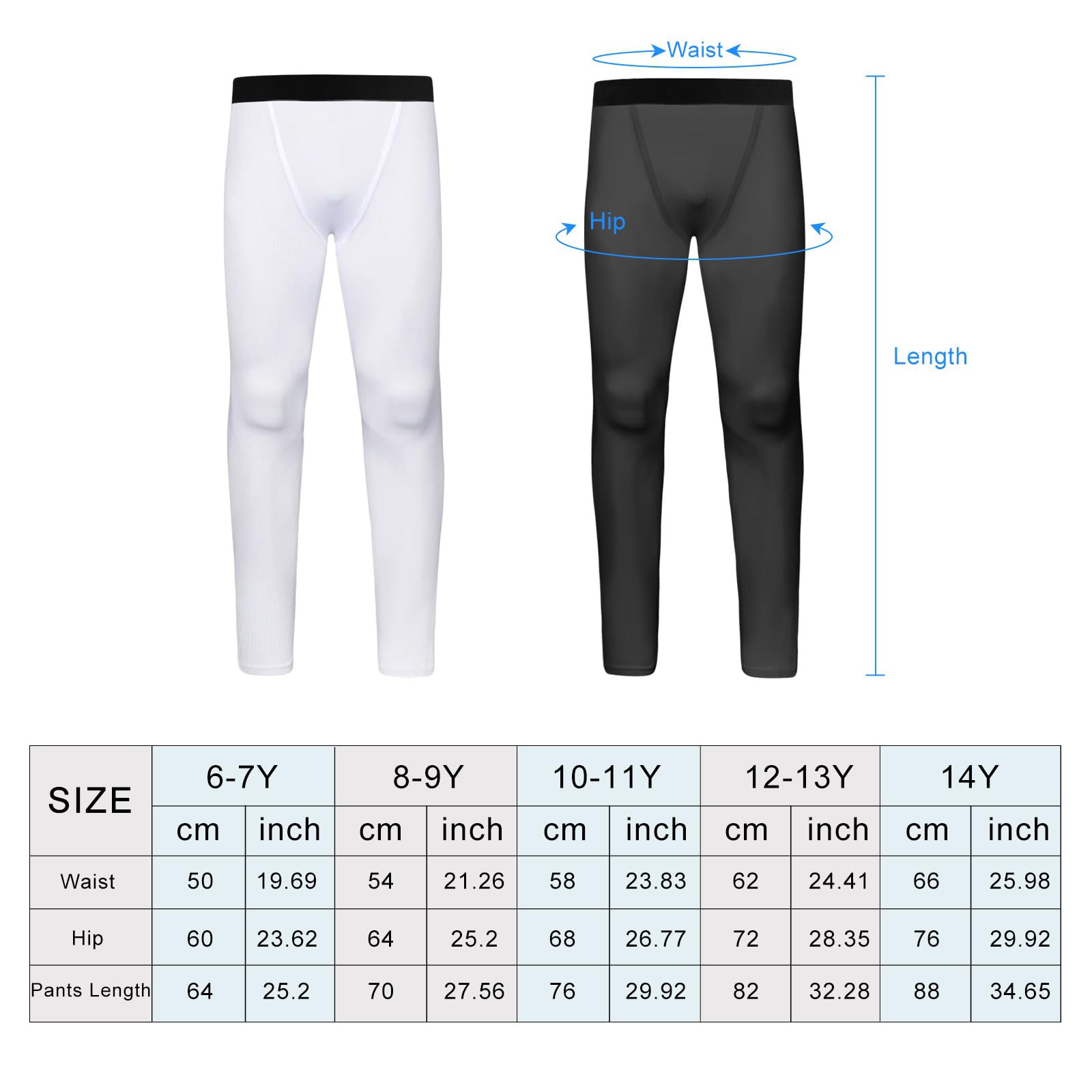Hotfiary 2 Pack Ragazzi Leggings a Compressione, Pantaloni a Compressione per Bambini per Il Basket e Il Calcio, Calzamaglia Sportiva per Ragazzi, Pantaloni Atletici per 6-14 Anni, Asciutti e Caldi