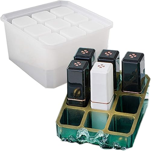 Caja cuadrada para baratijas, molde de silicona de resina epoxi, organizador de exhibición de 9 ranuras para lápiz labial, maquillaje, pigmentos,
